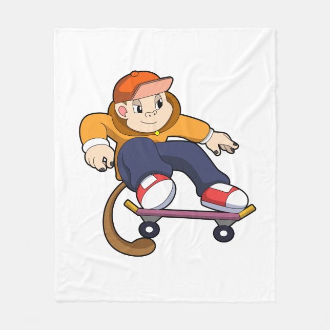 Monkey as Skater with Skateboard Fleece Blanket (Front)