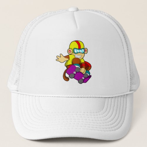 Monkey as Skater with Skateboard  Helmet Trucker Hat