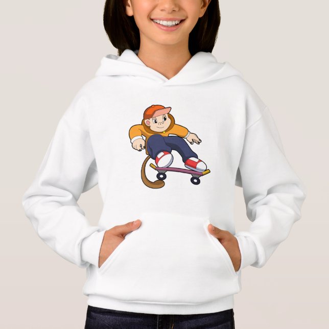 Monkey as Skater with Skateboard Hoodie (Front)