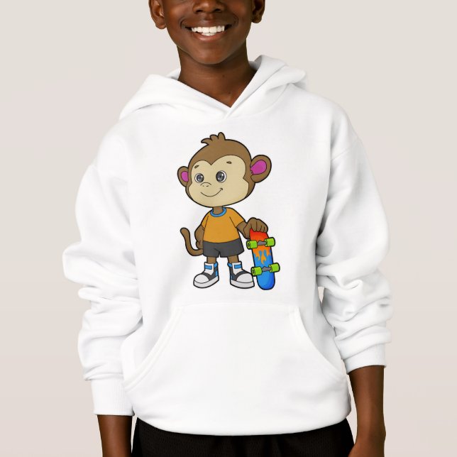 Monkey as Skater with Skateboard Hoodie (Front)