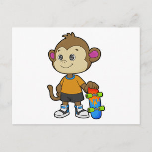 Monkey as Skater with Skateboard Postcard
