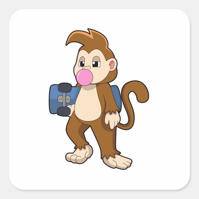 Monkey as Skater with Skateboard Square Sticker (Front)