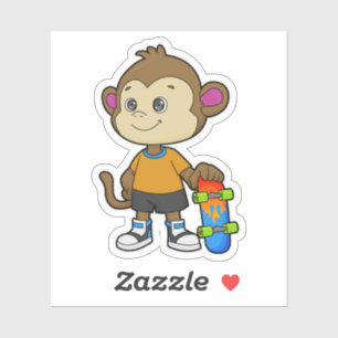 Monkey as Skater with Skateboard Sticker