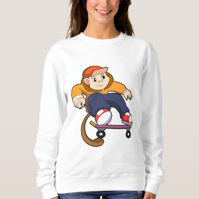 Monkey as Skater with Skateboard Sweatshirt (Front)