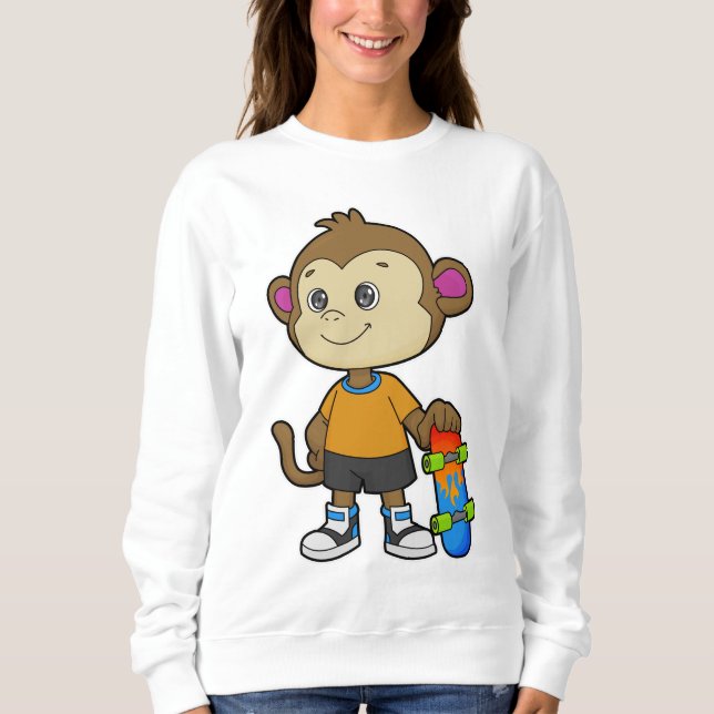 Monkey as Skater with Skateboard Sweatshirt (Front)