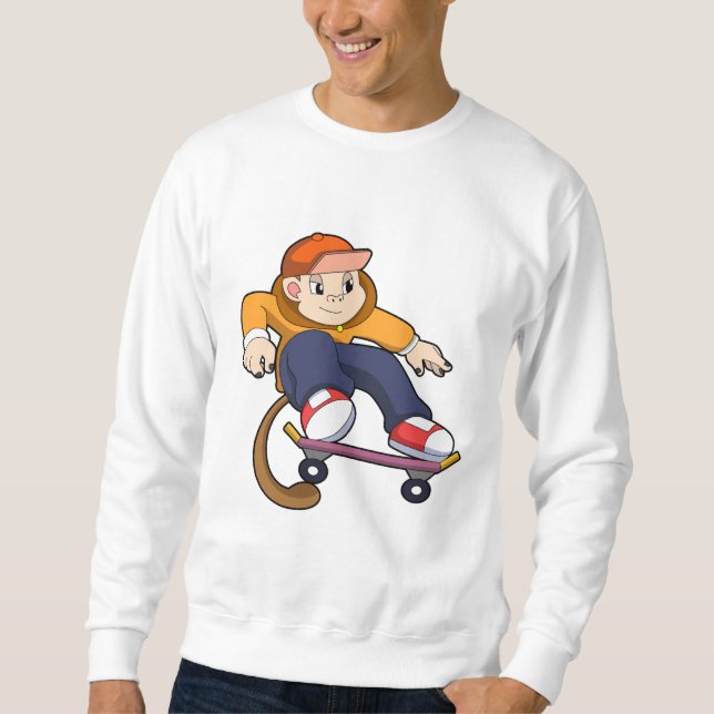 Monkey as Skater with Skateboard Sweatshirt (Front)