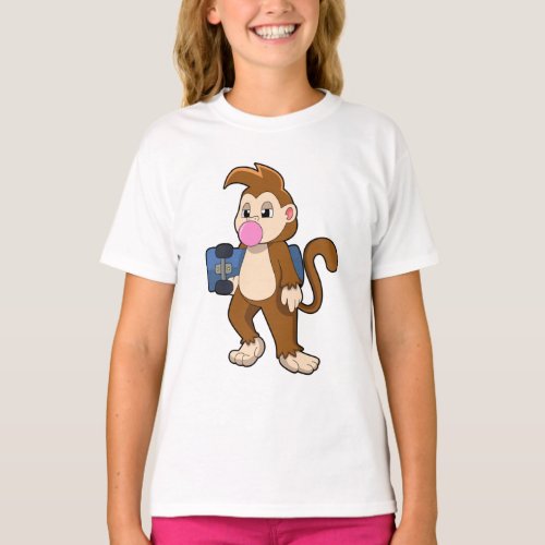 Monkey as Skater with Skateboard T_Shirt