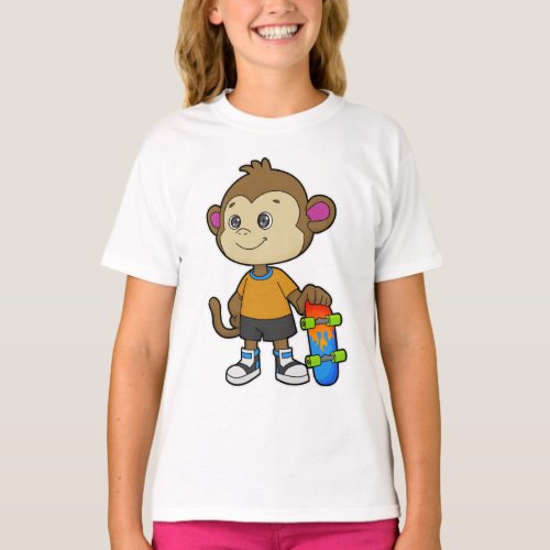 Monkey as Skater with Skateboard T_Shirt