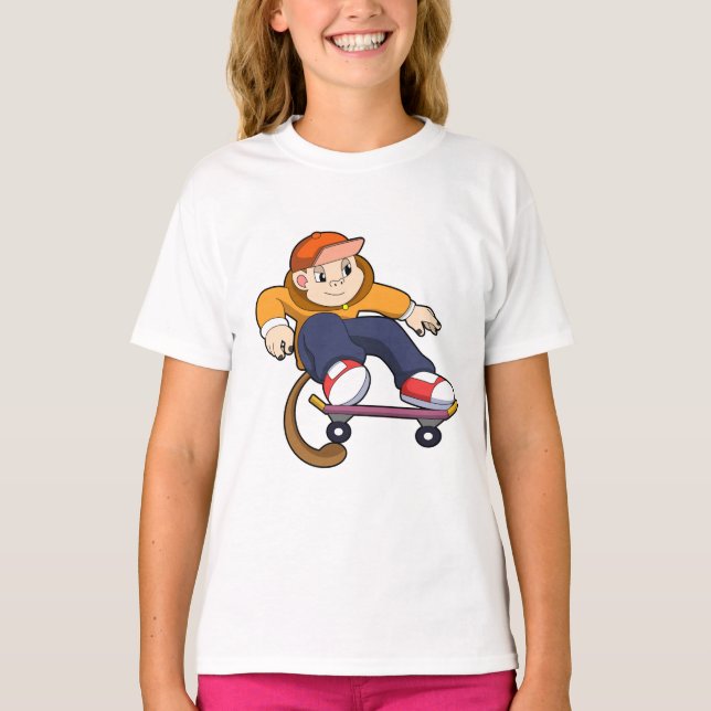 Monkey as Skater with Skateboard T-Shirt (Front)