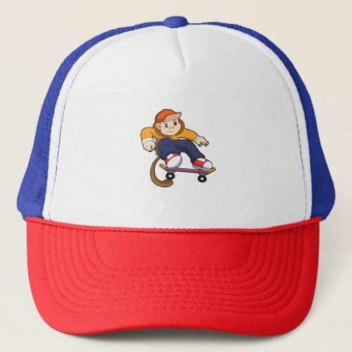 Monkey as Skater with Skateboard Trucker Hat