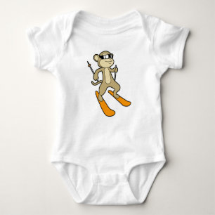 Monkey as Skier with Ski Baby Bodysuit