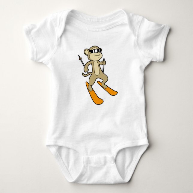 Monkey as Skier with Ski Baby Bodysuit (Front)