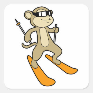 Monkey as Skier with Ski Square Sticker