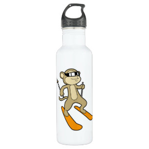Monkey as Skier with Ski Stainless Steel Water Bottle
