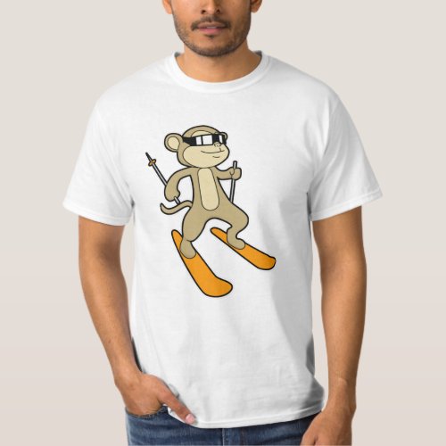 Monkey as Skier with Ski T_Shirt