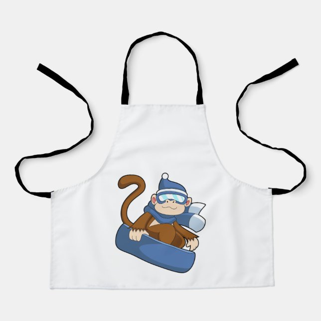 Monkey as Snowboarder with Sonowboard.PNG Apron (Front)