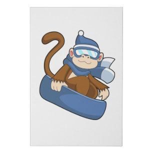 Monkey as Snowboarder with Sonowboard.PNG Faux Canvas Print