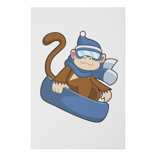 Monkey as Snowboarder with Sonowboard.PNG Faux Canvas Print (Front)