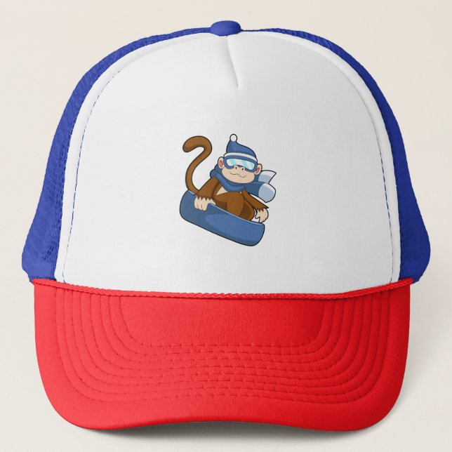 Monkey as Snowboarder with Sonowboard.PNG Trucker Hat (Front)