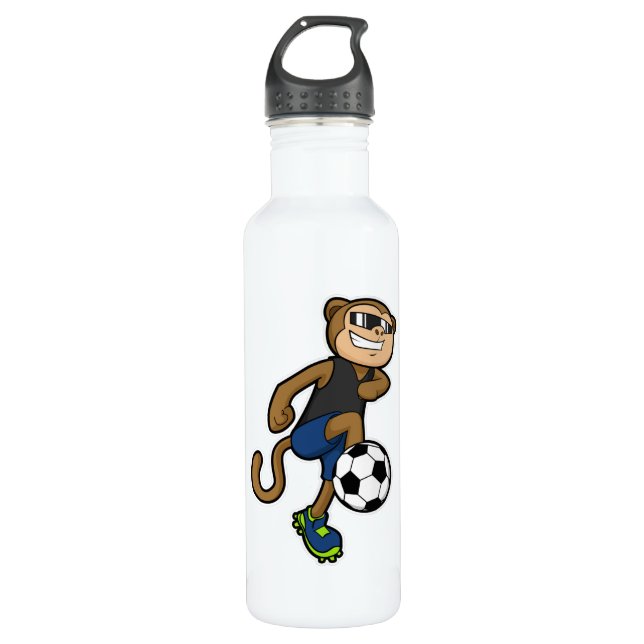Monkey as Soccer player at Soccer Stainless Steel Water Bottle (Front)