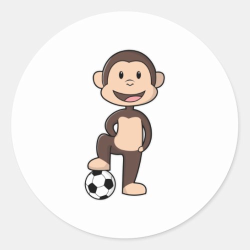 Monkey as Soccer player with Soccer ball Classic Round Sticker