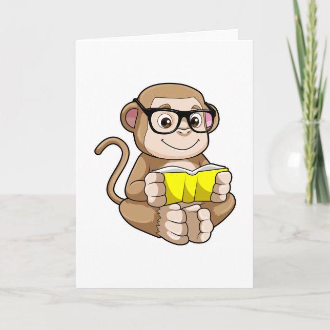 Monkey as Student with Glasses & Book Card (Front)