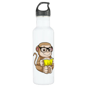 Monkey as Student with Glasses & Book Stainless Steel Water Bottle