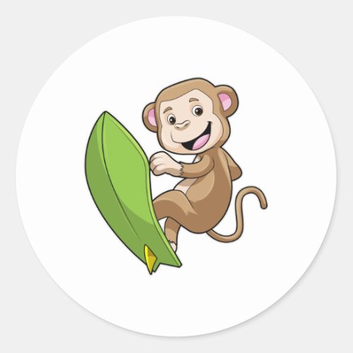 Monkey as Surfer with Surfboard Classic Round Sticker