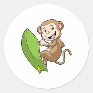 Monkey as Surfer with Surfboard Classic Round Sticker