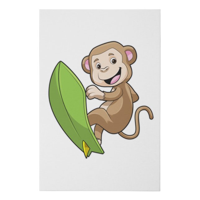 Monkey as Surfer with Surfboard Faux Canvas Print (Front)
