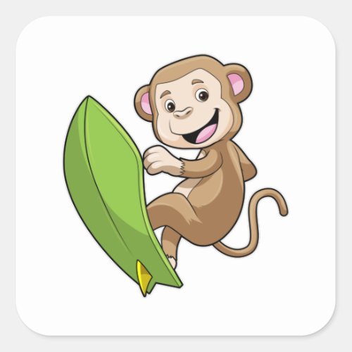 Monkey as Surfer with Surfboard Square Sticker