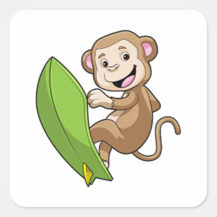 Monkey as Surfer with Surfboard Square Sticker