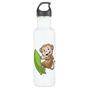 Monkey as Surfer with Surfboard Stainless Steel Water Bottle