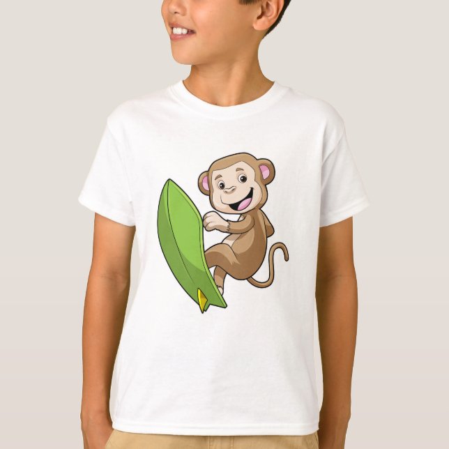 Monkey as Surfer with Surfboard T-Shirt (Front)