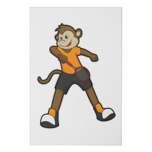Monkey as Tennis player with Tennis racket Faux Canvas Print