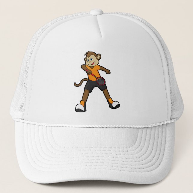 Monkey as Tennis player with Tennis racket Trucker Hat (Front)