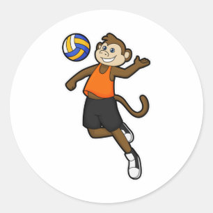 Monkey as Volleyball player with Volleyball Classic Round Sticker