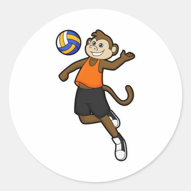 Monkey as Volleyball player with Volleyball Classic Round Sticker (Front)