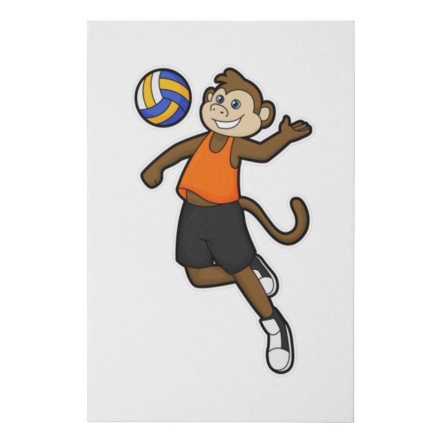 Monkey as Volleyball player with Volleyball Faux Canvas Print (Front)