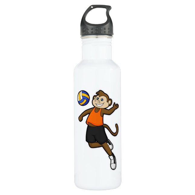 Monkey as Volleyball player with Volleyball Stainless Steel Water Bottle (Front)