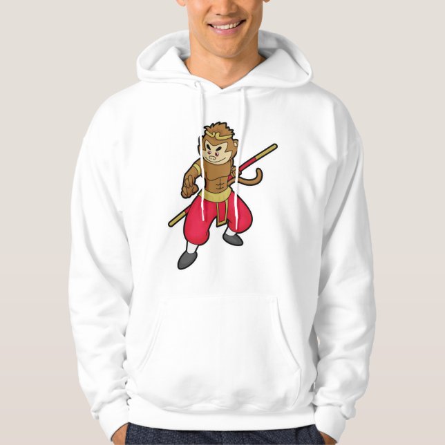 Monkey as Warrior with Staff & Headband Hoodie (Front)