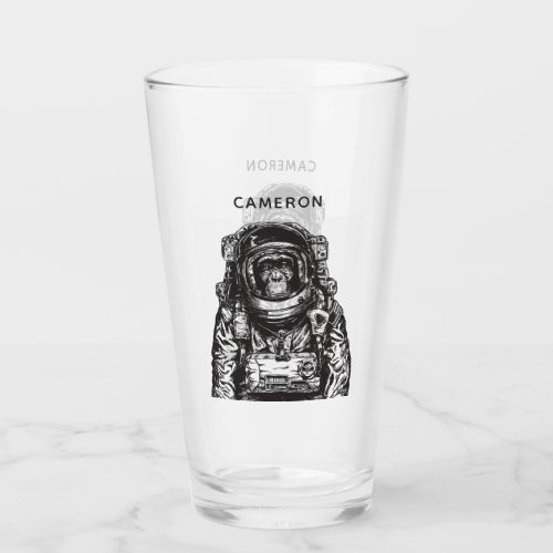 Monkey Astronaut  Add Your Name Glass