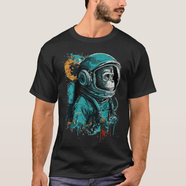 Monkey Astronaut Outer Space Explorer Science Stud T-Shirt (Front)
