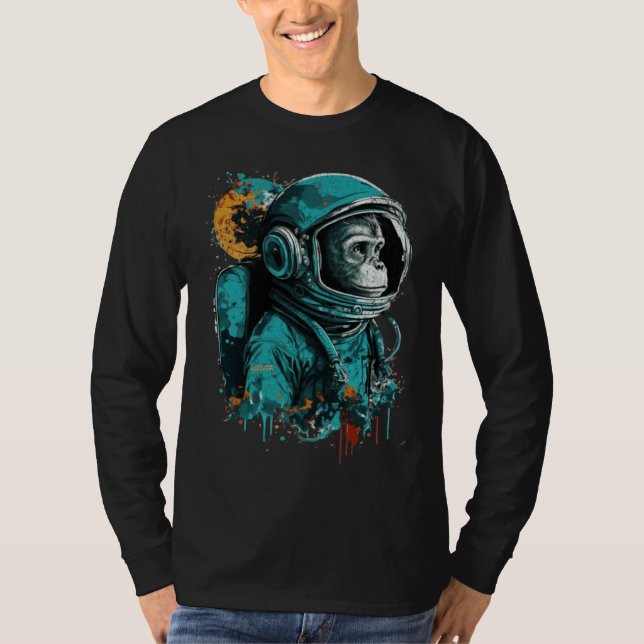Monkey Astronaut Outer Space Explorer Science Stud T-Shirt (Front)