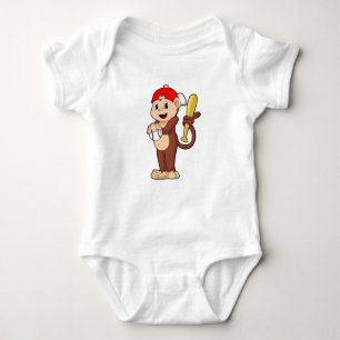 Monkey at Baseball with Baseball bat Baby Bodysuit