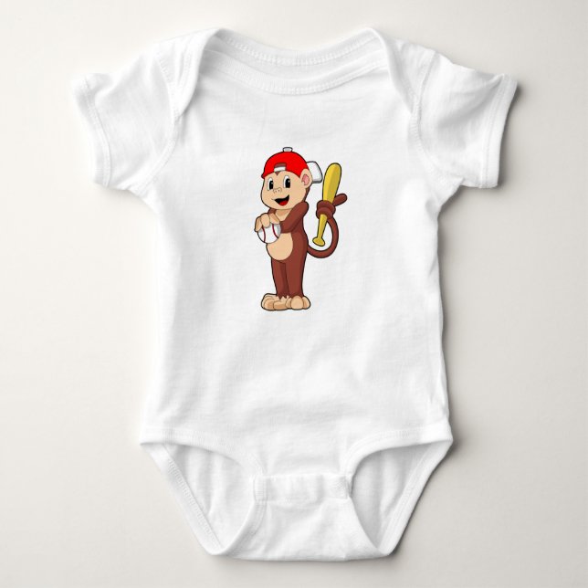 Monkey at Baseball with Baseball bat Baby Bodysuit (Front)