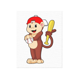 Monkey at Baseball with Baseball bat Canvas Print