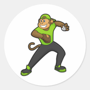 Monkey at Baseball with Baseball bat Classic Round Sticker