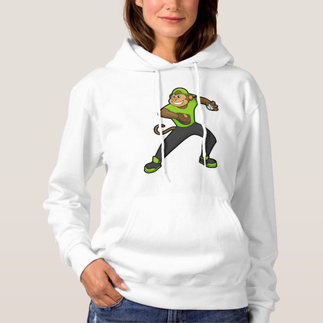 Monkey at Baseball with Baseball bat Hoodie (Front)