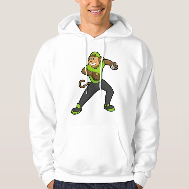 Monkey at Baseball with Baseball bat Hoodie (Front)